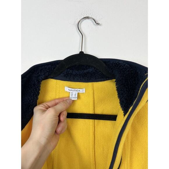 Nautica yellow navy zip up fleece sz L - Picture 5 of 9